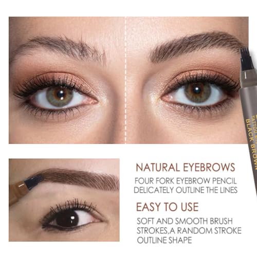 Waterproof Eyebrow Pen for Women - Microblading Tattoo Eye Brow Pencil, Long Lasting All Day, Creates Natural Looking (Black Brown - 2 PCS)