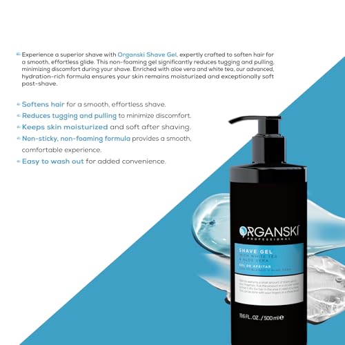Organsky Professional Shaving Gel ? 19.6 fl oz | Transparent Non-Foaming Razor Glide Gel for Barbers & Men | Cooling Aloe Vera & White Tea Formula | Irritation-Free Precision Shave for Sensitive Skin