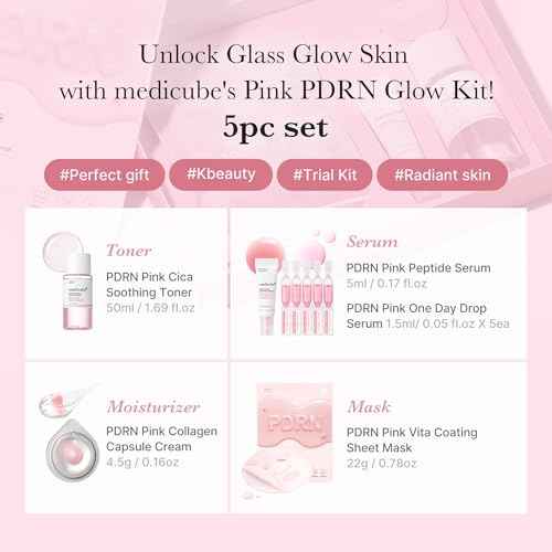 medicube Salmon DNA PDRN Trial Kit | Glass Glow Mini Skincare Set with Toner, Serum & Sheet Mask for Hydrating, Firming, Moisturizing |Gift & Travel Essentials for Women & Girls | Korean Skincare