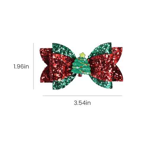 Christmas Glitter Hair Bow Clips Cute Christmas Tree Hairpins Sparkly Girls Hair Accessories for Xmas Party, Red&Green
