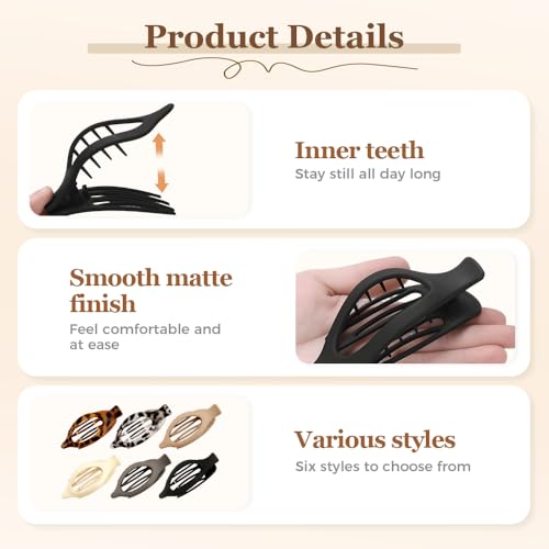 AprYew 3PC Flat Claw Hair Clips for Women - Non-Slip Stylish Hair Accessories
