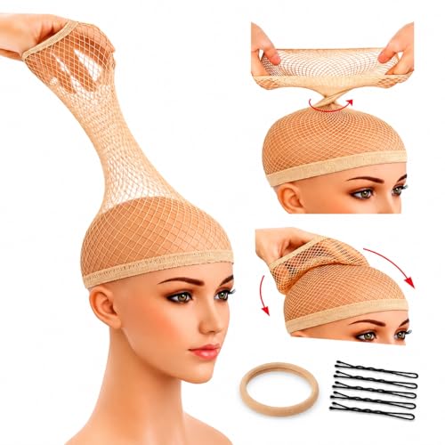 Wig Caps for Long Hair, 2 Mesh Caps with Bobby Pins