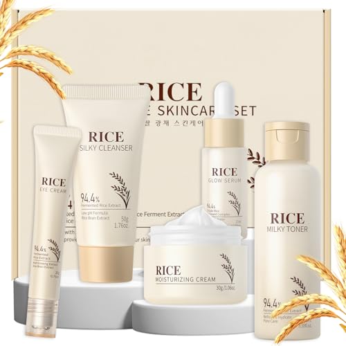 LAIKOU Rice Skin Care Set - 5pc Korean Beauty Kit for Women