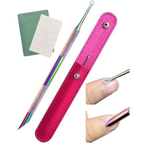 Dual Ended Cuticle Remover, Pre-treatment Cuticle Pusher with Loop Cuticle Pusher Removing, Stainless Steel Cuticle Nail Tool with 100#/240# Grit Nail Files and 1p Storage Bags, For Salon & Home Use