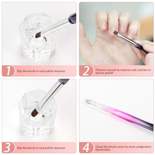 Black Purple 3Pcs Nail Art Clean Up Brushes Set - Cuticle Polish Removal Tools