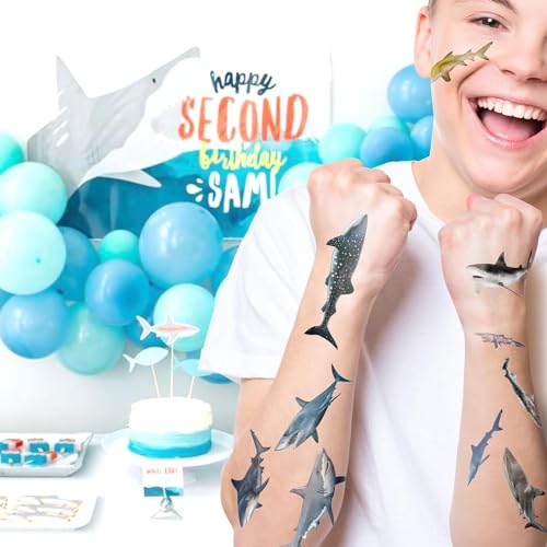 ANTING Shark Tattoos Stickers,16 Sheets 108 Pieces Shark Themed Tattoos Stickers Party Decoration Supplies Party favors for Kids Adults