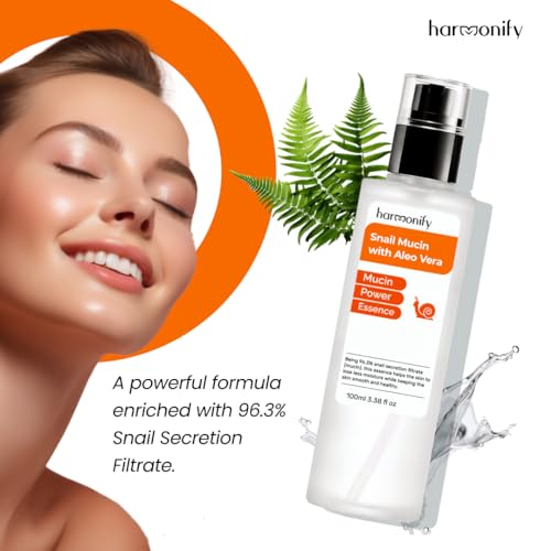 Snail Mucin Serum for Face with Aloe Vera, 96,3% Snail Secretion Filtrate Repairing Essence, Korean Skin Care Hydrating Facial Serum, Personal & Skin Care, 3.38 fl.oz