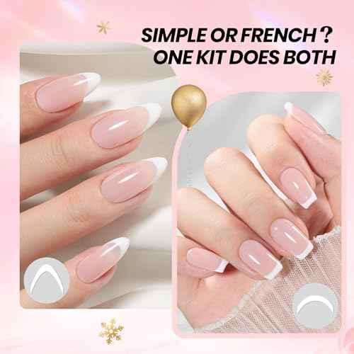 Beetles French Gel Polish Set - White Nude Pink Gel Nail Polish Soak Off UV LED French Tip Manicure with 2 French Manicure Nail Art Sticker Sheets, Classic French Nail Kit for DIY at Home or Salon