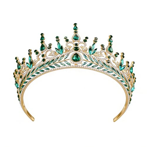Baroque Green Tiara Crown with Rhinestones for Women