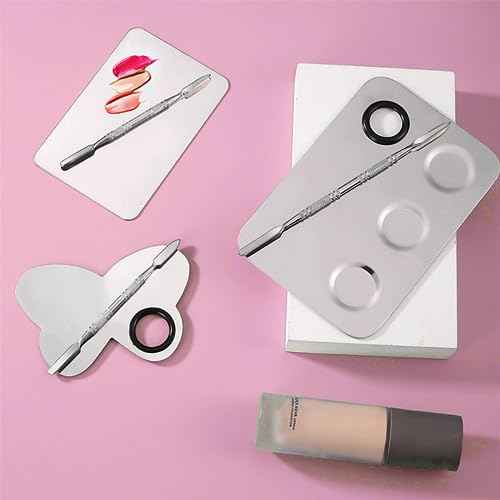 Makeup Mixing Palette, KissDate Makeup Spatula Palette with Foundation Spatula, Stainless Steel Makeup Palette Mixing Tray Nail Art Foundation
