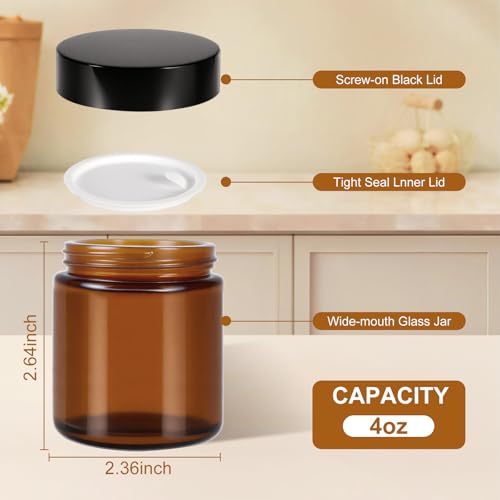 48 Pack 4oz Amber Glass Jars with Lids - Airtight, Leak-Proof Containers for DIY