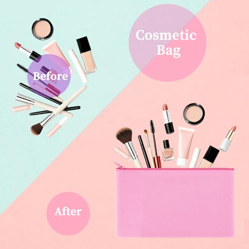 10 Pack Pink Canvas Makeup Cosmetic Bags Pouch with Zipper Bulk Sublimation Embroidery Blanks with Colorful Tassels for DIY Crafts Small Travel Toiletry Multi-Purpose Storage Bag