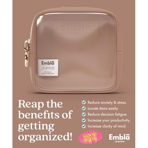 Embla Clear Cosmetic Bag Makeup Case, Clear Zipper Make Up Pouch and Toiletry Travel Tote, Cute Skincare Pouches for Women Girls, Preppy Purse Cosmetic Organizer, Mini Makeup Bags, Mocha Mousse