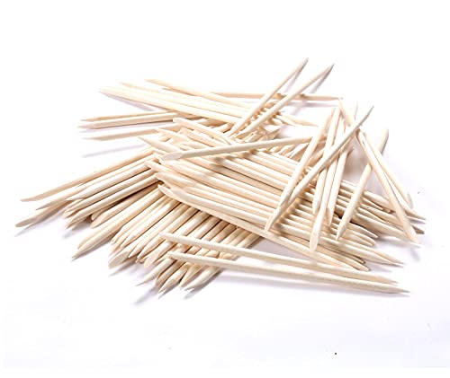 100 Pcs Orange Wooden Nail Sticks with Double Sided Cuticle Pusher for Manicure Pedicure - Pack of 1