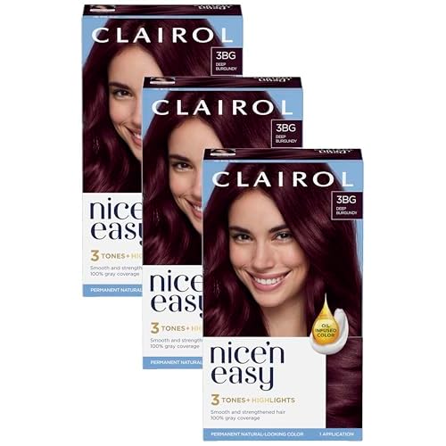 Clairol Nice'n Easy Permanent Hair Dye, 3BG Deep Burgundy Hair Color, Pack of 3