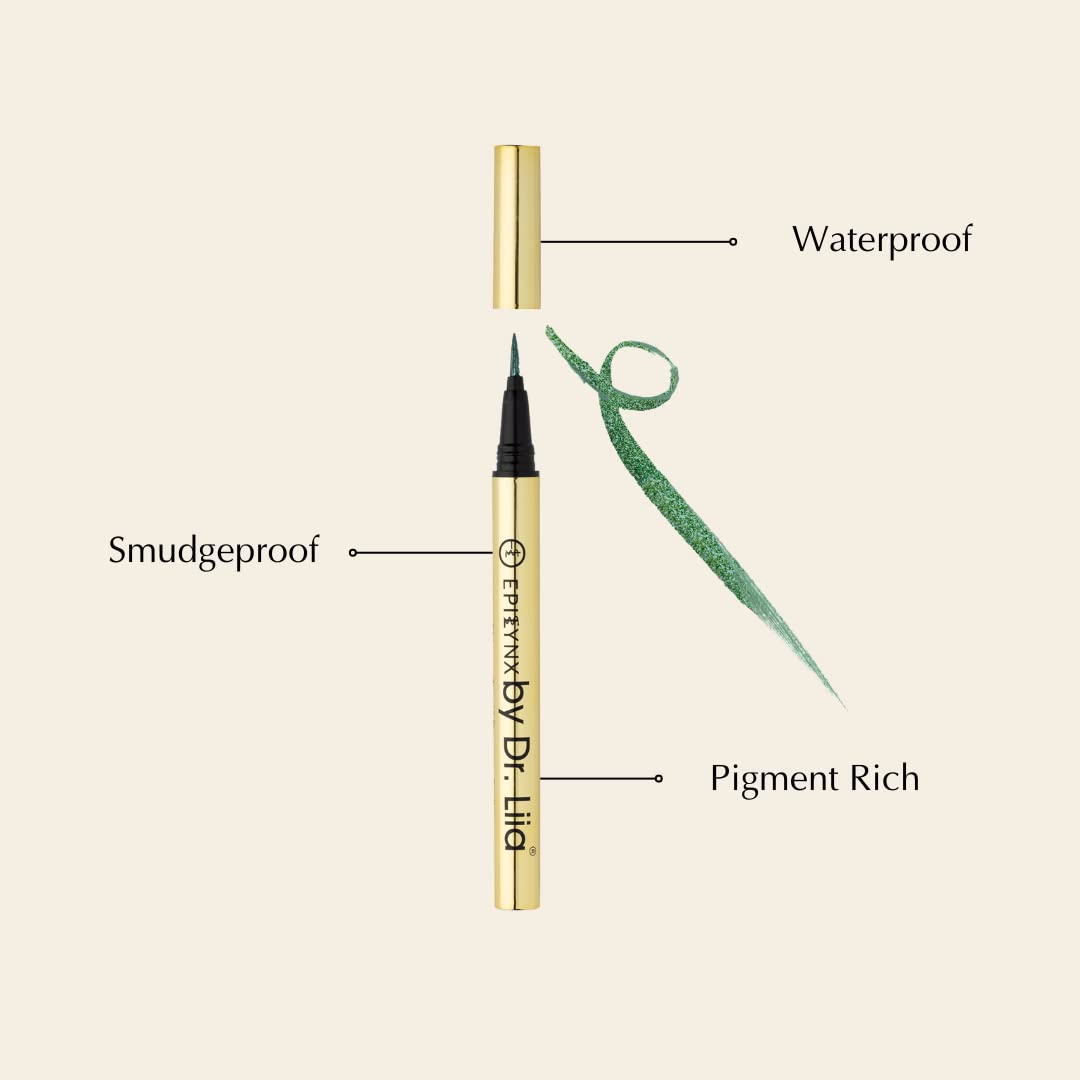 EPILYNX Long Lasting Waterproof Liquid Eyeliner with Precision Tip | Gluten and Allergen Free, Vegan Eyeliner Pencil |2mL| Shimmer Spring Green by Dr. Liia