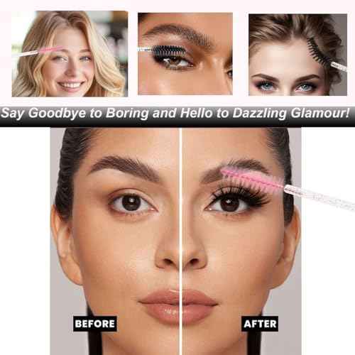 Upgrade 48 Pieces Disposable Mascara Wands Set, Include 24 Pcs Crystal Lash Spoolies Brush and 24 Pcs Reusable Keychain Christmas Holiday Gift Women Girls Makeup Tools