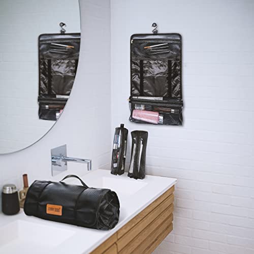 BONNY DODO Toiletry Travel Bag Can Hanging Large Roll-Up Makeup Organizer Bag with 3 Detachable Transparent Mesh Folding Cosmetic Travel Bags for Women & Men Black Toiletries Organizer Bag