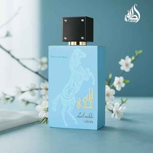 Lattafa Lail Maleki Moroccan Blue – Spicy, Citrusy, Woody, Oud – Eau de Parfum Spray Long-Lasting Fragrance for Unisex, 3.4 Ounce / 100 ml