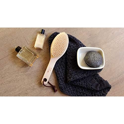 Japanese Body Brush for Bath or Dry Brushing, Exfoliation, Cellulite Treatment, Short Handle, Medium Soft