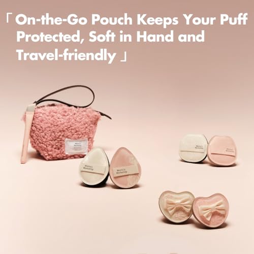 Momo's Workshop Rose Series Makeup Sponge & Brush Set, 13-Piece Beauty Puffs Kit with Beauty Pouch, High-Density Rubycell & Velour Puffs for Foundation, Concealer, Powder