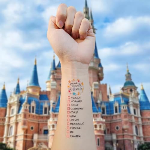 Drink Around The World Epcot Tattoo, Drinking Around The World Epcot Tattoo, Epcot Tattoo Drink Around The World, Pack of 8 Tattoo, Match with Your Drinking Around The World Epcot Shirt