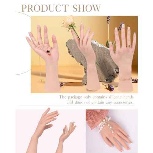 KUMIHO Realistic Silicone Female Hand Model Fake Hand for Jewelry Display Tattoo Training Practice Art Sketch with Nails, Left Hand - with Skeleton, White