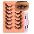 ALICROWN Mink Lashes Cat Eye Fairy Eyelashes Fuzzy Full False Eyelashes Wispy Fake Eyelashes Fox Eye Lashes Kit with Lash Bond and Seal 7 Pairs