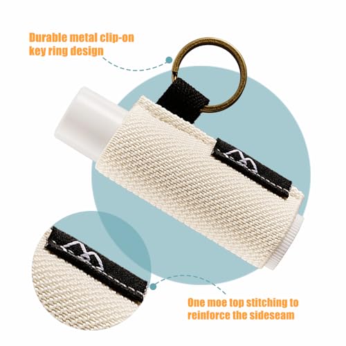 WK IEASON - Lip Balm Holder Keychain Clip On Lipstick/Chapstick Sleeve, Tight-Knit and Elastic (Pink/Light beige/Grey)
