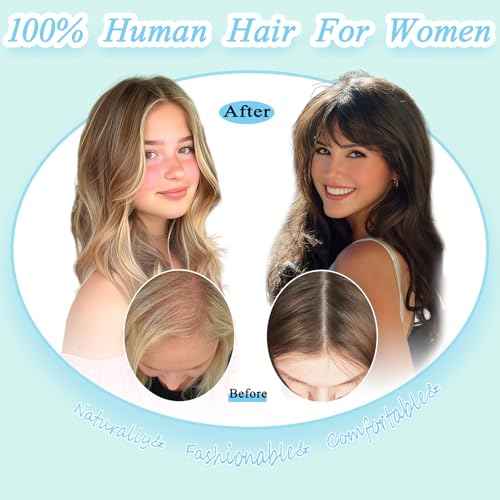 Hair Toppers for Women Real Human Hair, Realistic Biological Scalp Toppers HairPieces for Women with Thinning Hair Middle Part Clip in Bangs Big Base 360¡Æ 3D Cover (Dark Brown, 18 Inch)