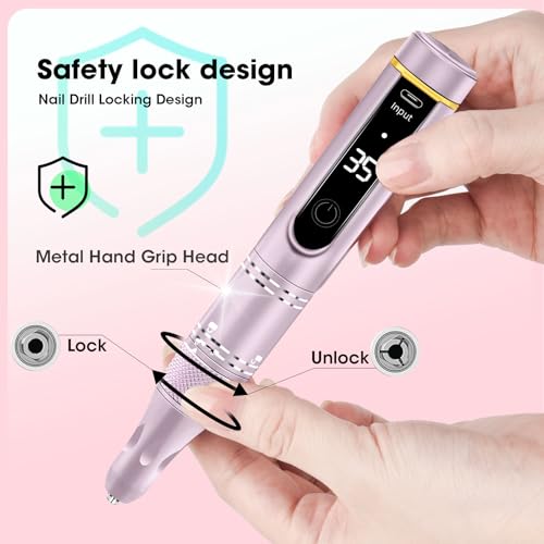 LIERKISS Cordless Electric Nail Drill 35000RPM with LED Display
