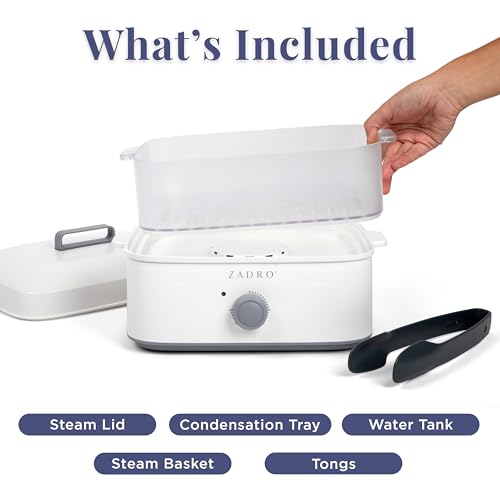 Zadro Towel Steamer with Tongs, 850W Heater, 8L Tray, 1.7L Tank, 30-min Timer for Facials, Manicures, Pedicures, Shaving (13"x12", 120V/850W, 8L, White/Gray)