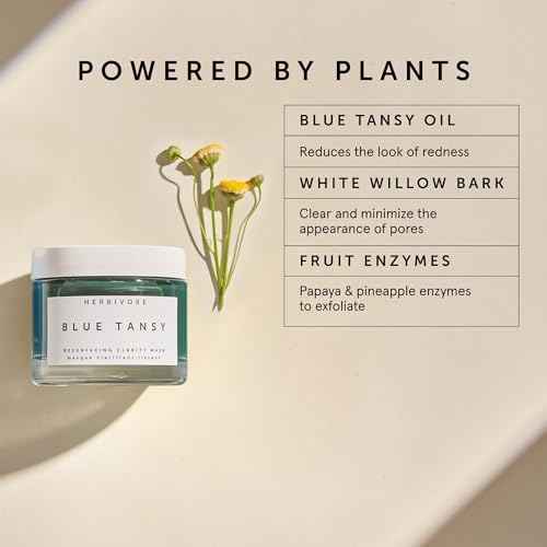HERBIVORE Blue Tansy BHA & Enzyme Pore Refining Mask - Naturally Clarifies Acne, Blemishes & Redness, Vegan & Cruelty-Free, 60 mL / 2.02 oz