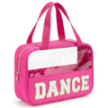Hot Pink-White Dance Makeup Bag with Chenille Letter & Handle - Girls & Women Gift