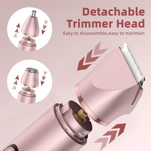 Bikini Trimmer for Women 3 in 1 Electric Shaver Razors Nose Hair Trimmer Waterproof Pubic Hair for Underarm Leg Arm Body (Rose Gold)