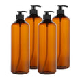 32 oz Amber Pump Bottles - 4 Pack with Funnel & Labels