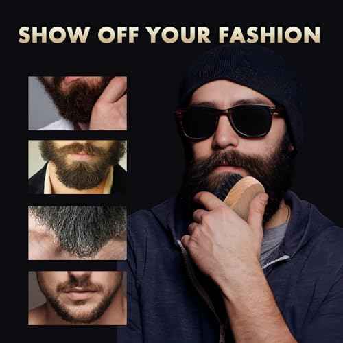 Boar Bristle Beard Brush for Men - Wooden Beard Brush and Comb Set with Beard Scissors, Pocket Travel Men's Wooden Mustache Brush for Beard Care
