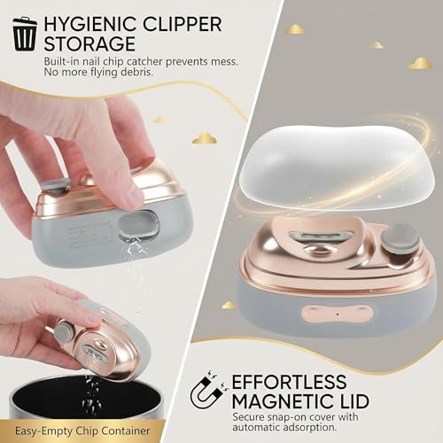 Electric Nail Clipper with 2 Speeds & UV Light, 2026 New 4 in 1 Electric Nail Trimmer with Nail Clip Storage, USB Rechargeable Automatic Nail Clipper for Babies, Seniors and Adults - Gray