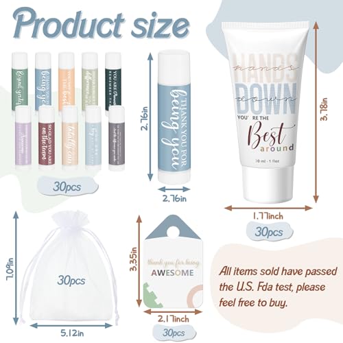 30 Sets Thank You Gifts Bulk for Women Employee Appreciation Gifts Hand Cream and Lip Balm Set Inspirational Hand Lotion for Nurses Office Staff Female Coworker Team Volunteers Guests
