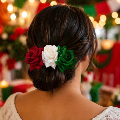 Whaline Mexican Floral Hair Clip Red White Green