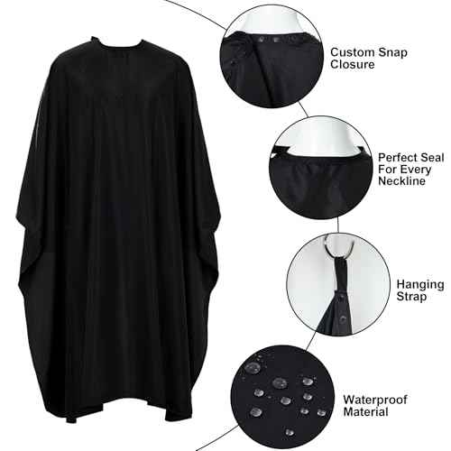 Barber Cape 63"x57" Hair Salon Capes Professional Hair Cutting Cape Black Waterproof Haircut Cape with Adjustable Snaps 8Pack