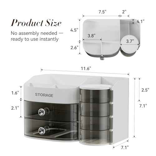 LAMU Makeup Organizer Countertop, Cosmetic Storage for Dresser Bathroom Countertop, Include 4-Tier Rotating Jewelry Box for Brushes, Skincare, Perfume, Office, Earring, Jewelry Organizer, White