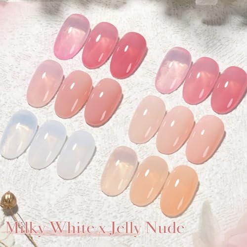 GAOY Jelly Nude Gel Nail Polish Set - 6 Sheer Pink & Milky White Colors