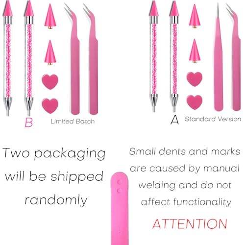 Pink Rhinestone Picker Tool Set - Dual-Head Wax Pens & Tweezers for Nail Art