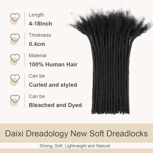 8 Inch 30 Strands Human Hair Dreadlock Extensions - 0.4cm Thickness, Natural Look, Reusable