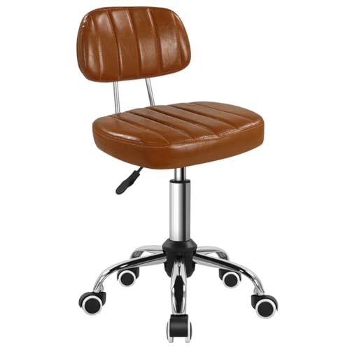Square Swivel Stool with Wheel for Work SPA Shop Massage Height-Adjustable and Cost-Effective Rolling Stool Chair with Back (Brown)