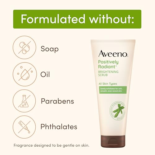 Aveeno Positively Radiant Skin Brightening Exfoliating Daily Facial Scrub,Moisture-Rich Soy Extract,helps improve skin tone & texture,Oil-& Soap-Free,Hypoallergenic,Travel Size,2 oz,(Pack of 2)