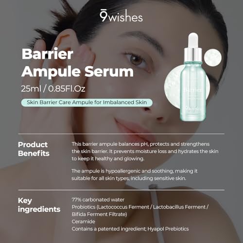 [9 wishes] Rebuild Skin Barrier Ampule Serum #Barrier 0.85Fl.Oz to repair damaged skin barrier and balance skin pH level for healthy skin (Renewed)