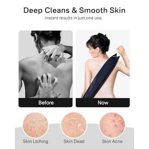 Yiclick Exfoliating Washcloth Towel with Handle, Back Scrubber for Shower, Exfoliating Body Scrubber Exfoliator, Japanese Wash Cloth for Body Scrub, Bath Sponge Loofah Luffa Washer Exfoliator