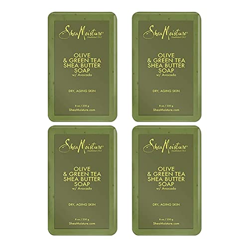 SheaMoisture Soap, Olive & Green Tea Shea Butter Hand, Face & Body Soap 4-Pack – Natural Soap for Dry, Aging Skin, 8 Oz Ea